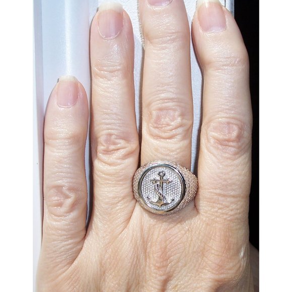 925 STERLING SILVER Men's Nautical Anchor Ring - Picture 2 of 12